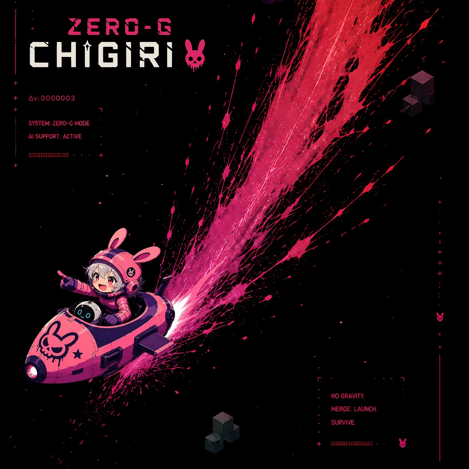 ピンクの宇宙船で無重力空間を進むZero-G CHIGIRIのキービジュアル